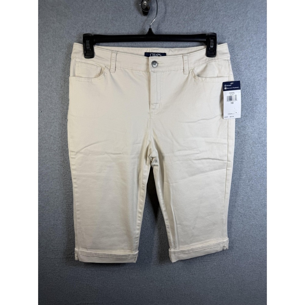 Chaps Shorts Womens 10 White Denim Bermuda Cuffed Stretch Casual New Tags